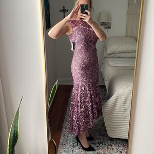 JS Collections Dress Womens Size 4 Lace Pink‎ High Low Ruffle